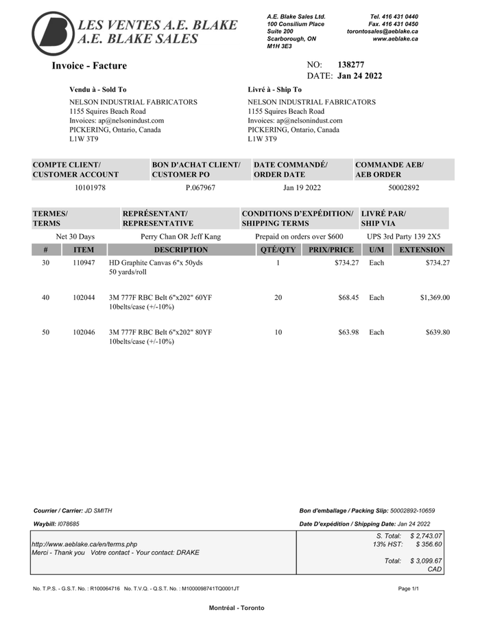 Page 1 of the sample Invoice