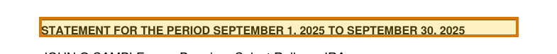 The region of the sample IRA Statement containing Statement date, with the extracted value outlined