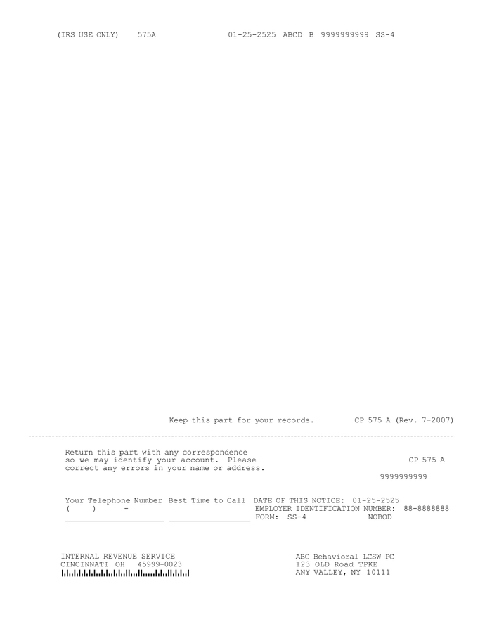 Page 3 of the sample IRS CP 575