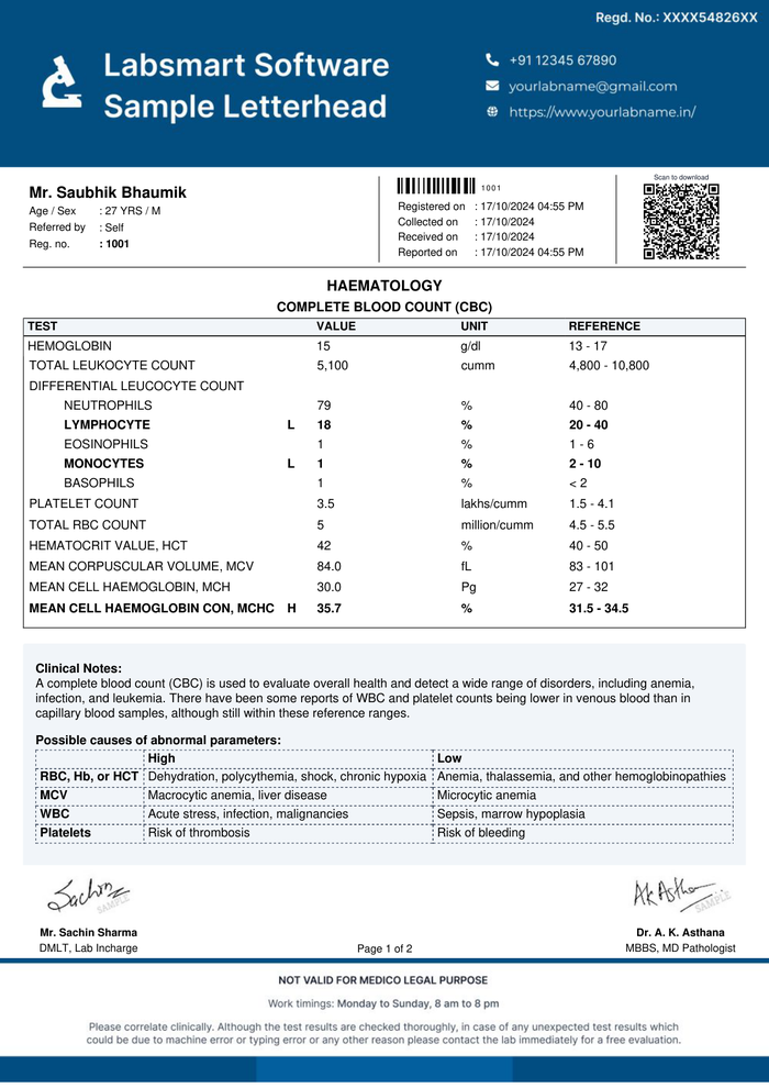 Page 1 of the sample Lab Report