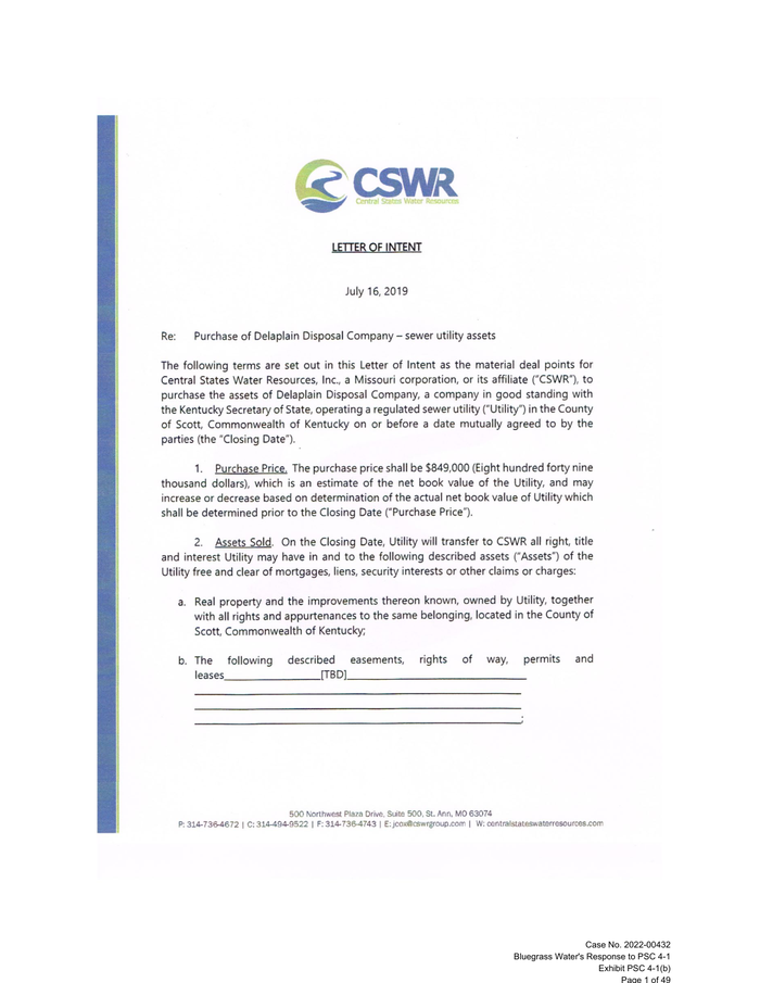 Page 1 of the sample Letter of Intent