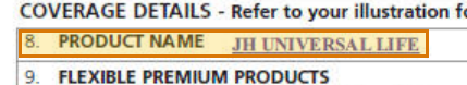 The region of the sample Life Insurance Application containing Product name, with the extracted value outlined