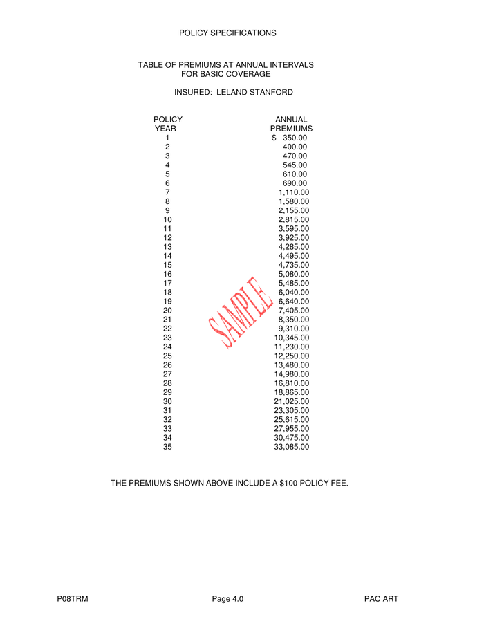 Page 5 of the sample Life Insurance Policy
