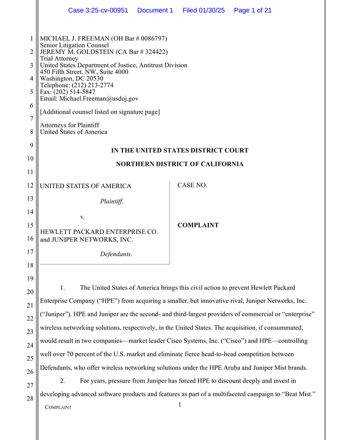 Page 1 of the sample Litigation Complaint