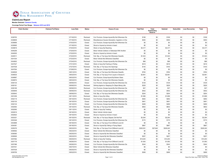 Page 11 of the sample Loss Run