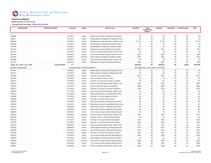 Page 20 of the sample Loss Run