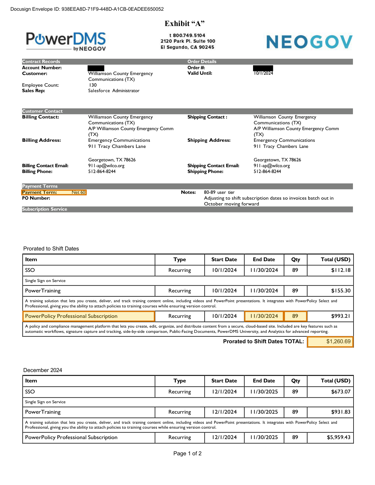 Page 6 of a sample Master Services Agreement, with extracted values outlined