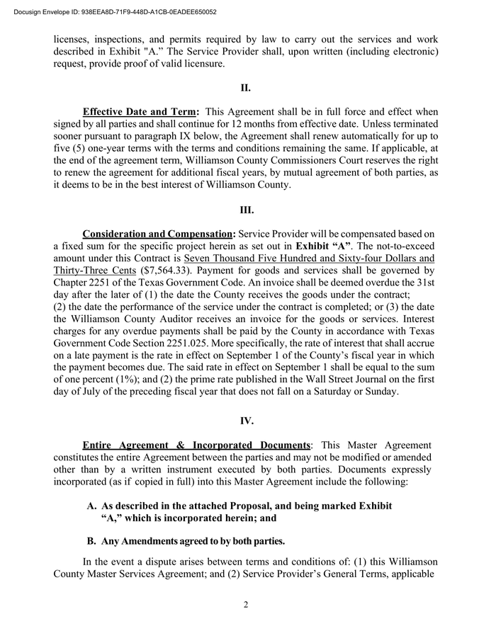 Page 2 of the sample Master Services Agreement