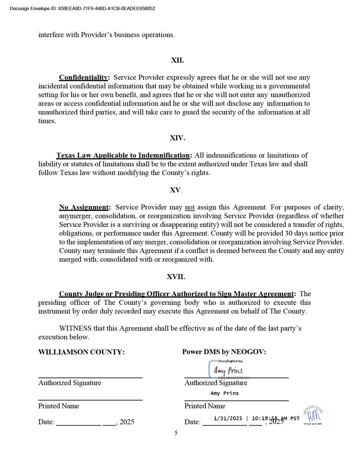Page 5 of the sample Master Services Agreement