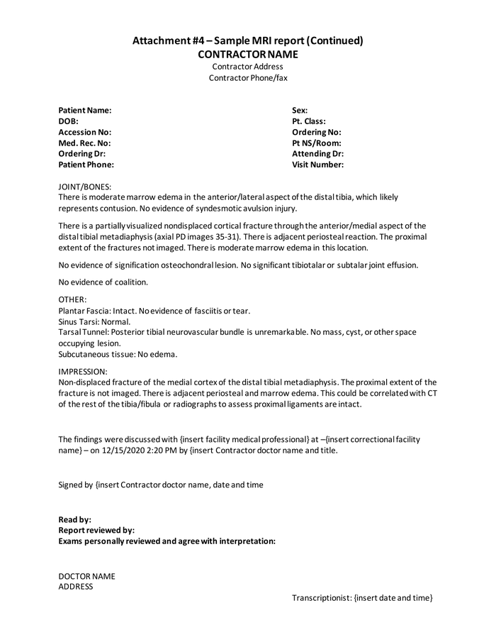 Page 2 of the sample Medical Imaging Report