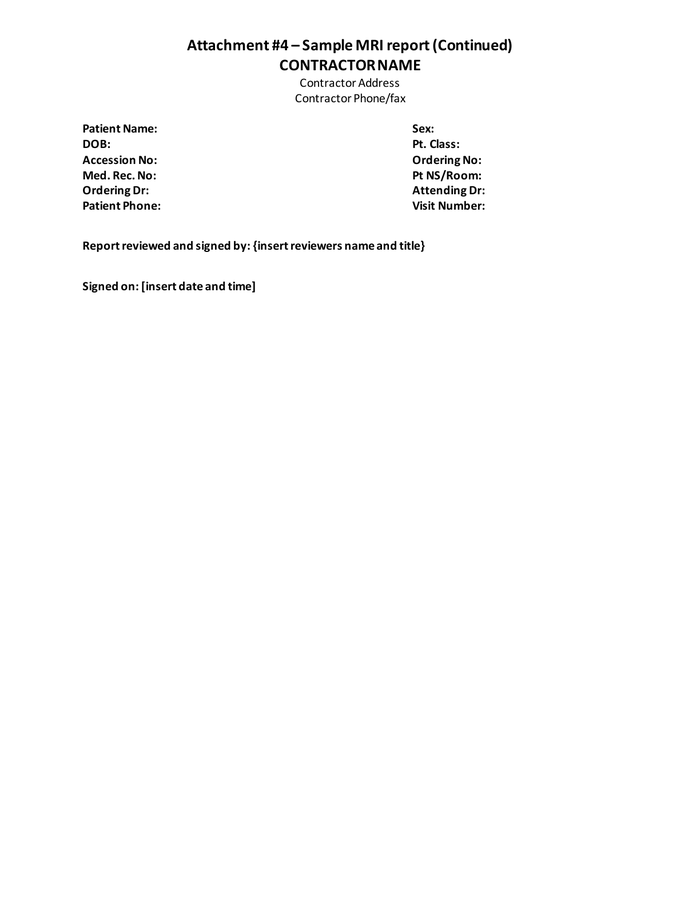 Page 3 of the sample Medical Imaging Report