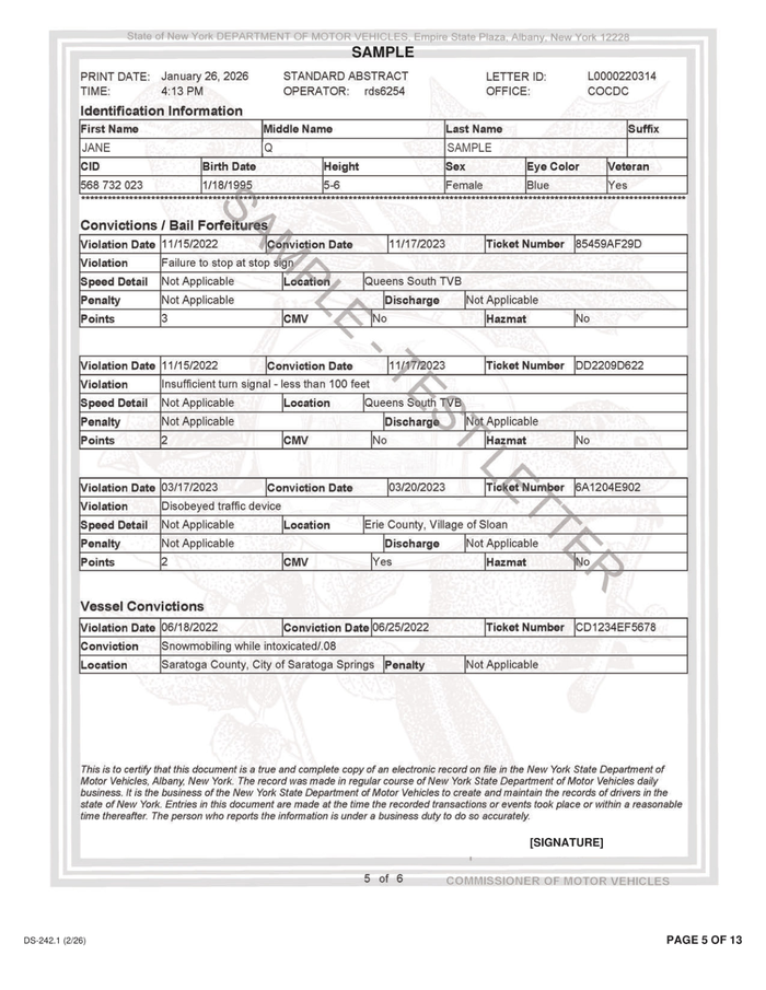 Page 5 of the sample Motor Vehicle Report