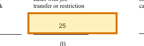 The region of the sample OSHA Log containing Cases with job transfer or restriction (I), with the extracted value outlined