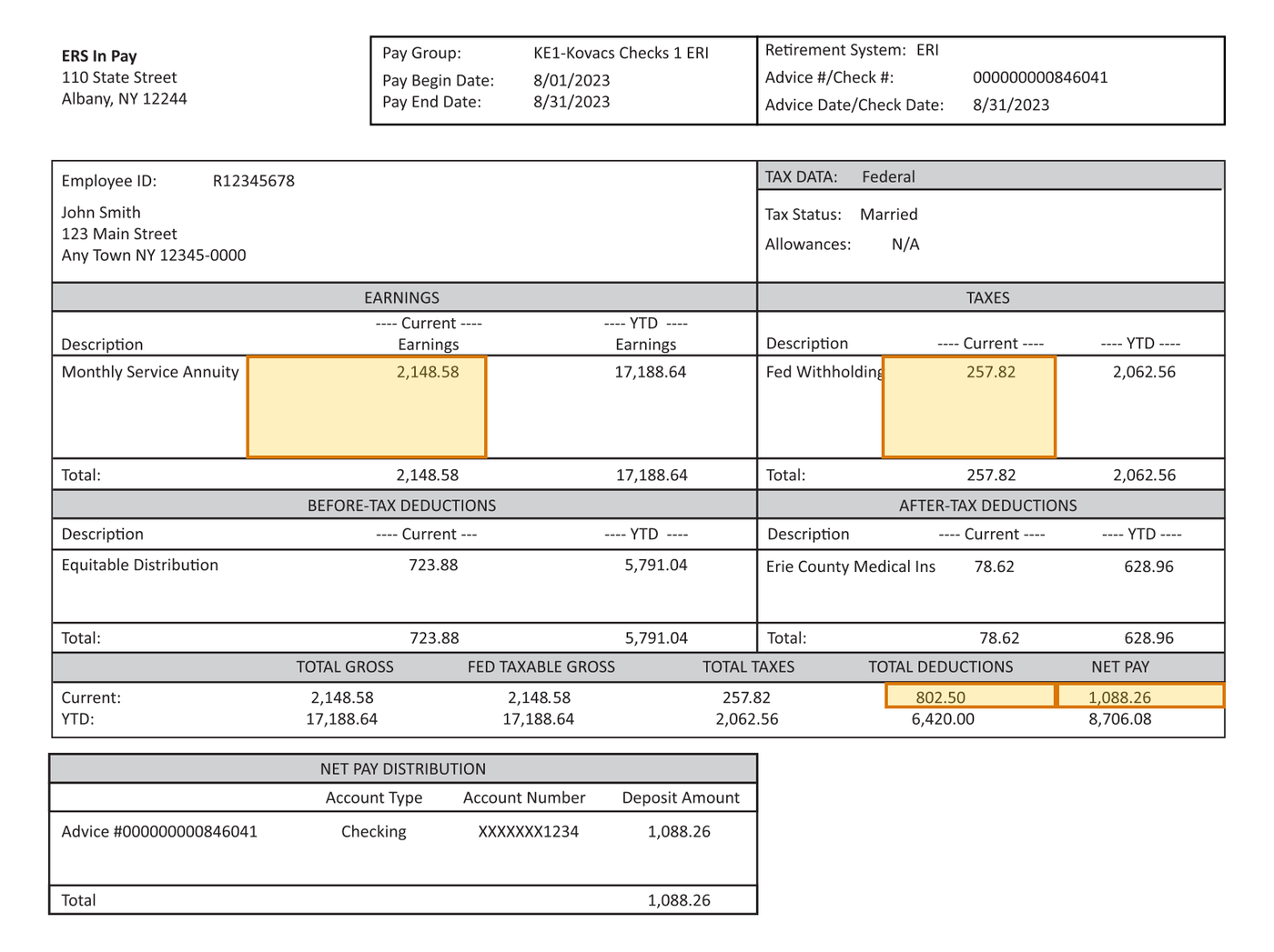 Page 1 of a sample Pension Statement, with extracted values outlined