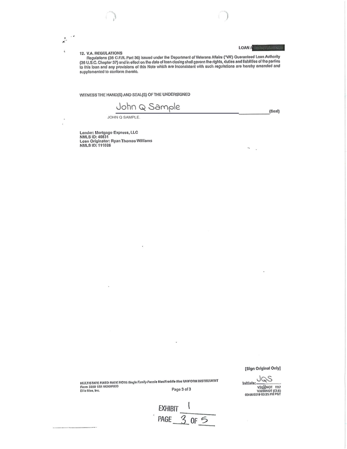 Page 3 of the sample Promissory Note
