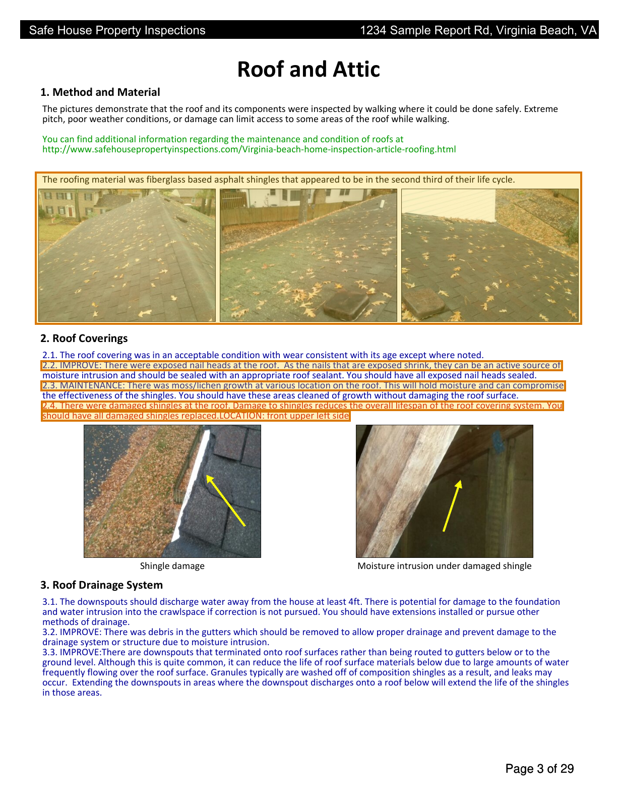 Page 4 of a sample Property Inspection Report, with extracted values outlined
