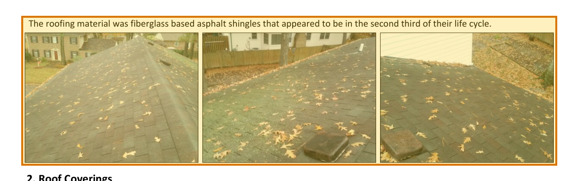 The region of the sample Property Inspection Report containing Roof covering material, with the extracted value outlined