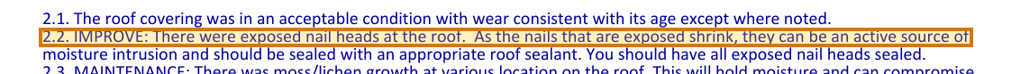 The region of the sample Property Inspection Report containing Recommendation category (item 2.2), with the extracted value outlined