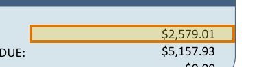 The region of the sample Property Tax Bill containing First half due, with the extracted value outlined