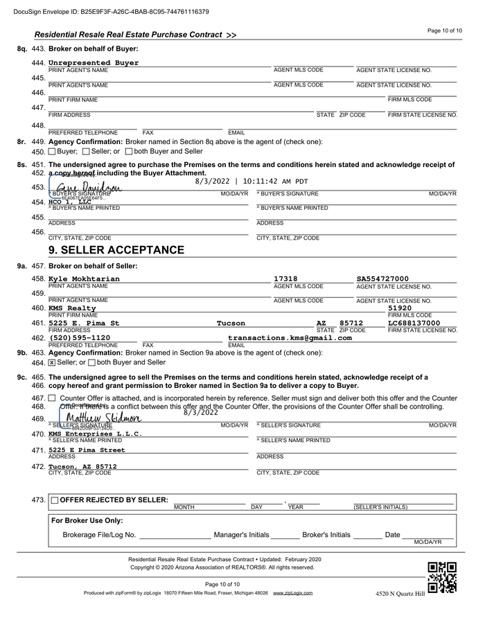 Page 10 of the sample Purchase and Sale Agreement