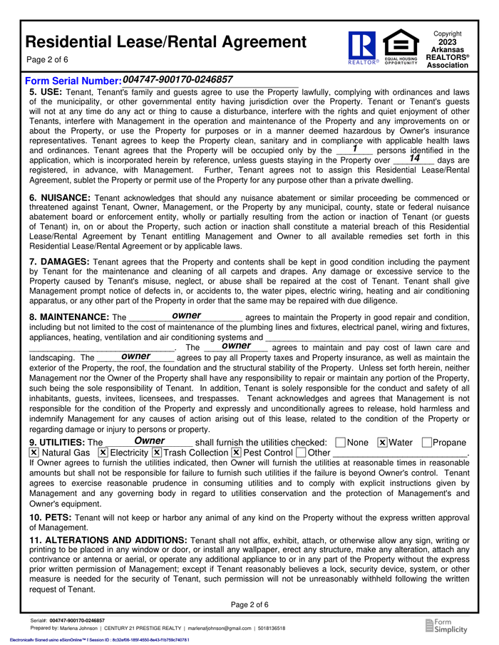 Page 2 of the sample Residential Lease