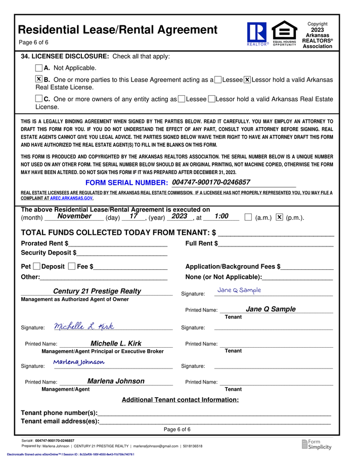 Page 6 of the sample Residential Lease
