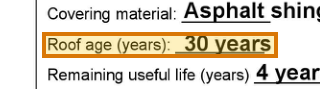 The region of the sample Roof Inspection or Certification containing Roof age in years, with the extracted value outlined