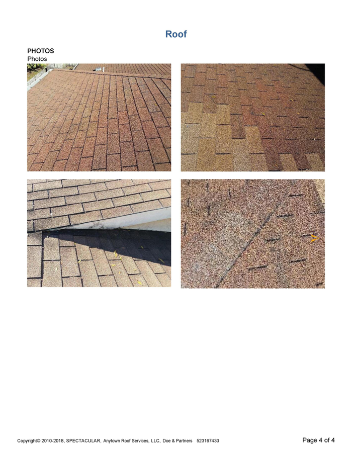 Page 3 of the sample Roof Inspection or Certification