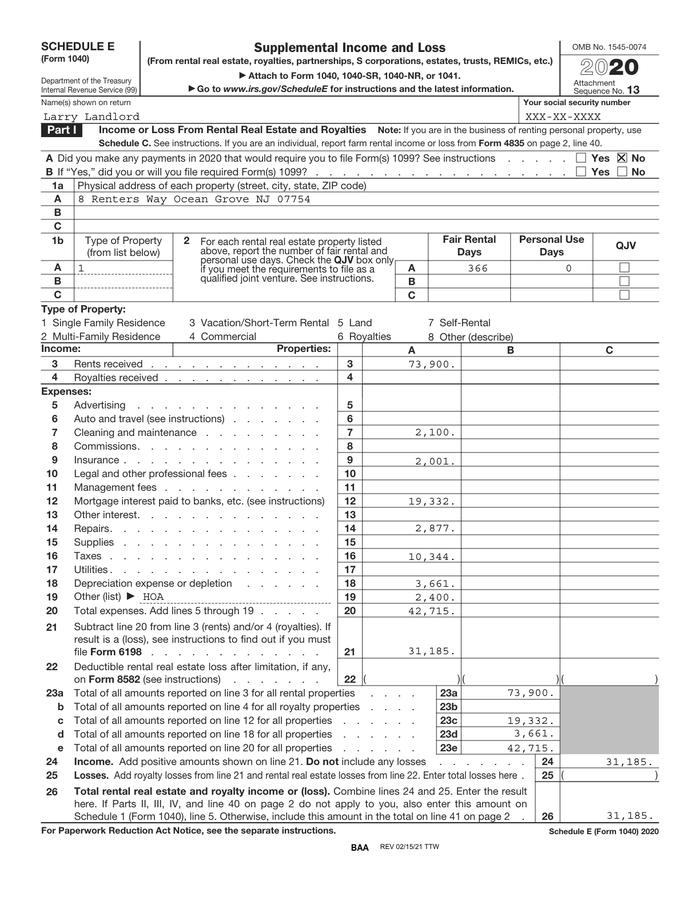 Page 1 of the sample Schedule E