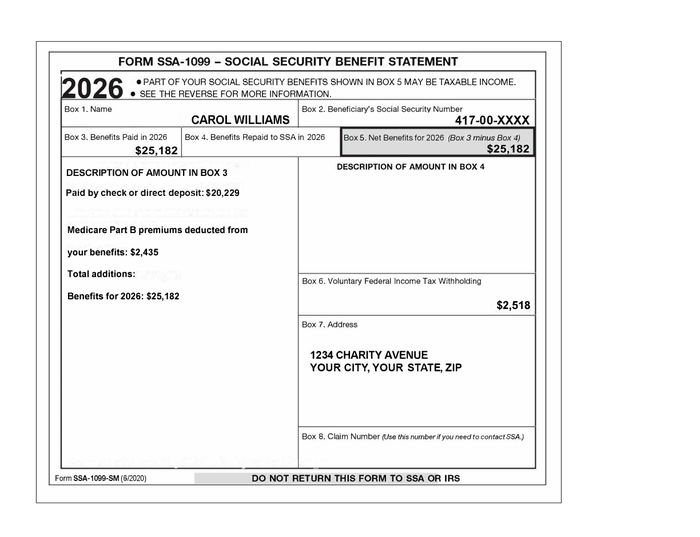 Page 1 of the sample SSA-1099