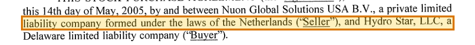 The region of the sample Stock Purchase Agreement containing Buyer, with the extracted value outlined