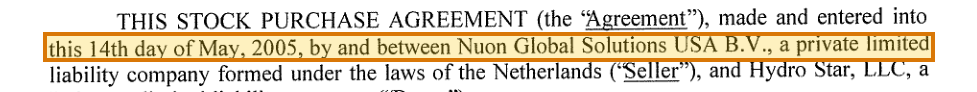 The region of the sample Stock Purchase Agreement containing Seller, with the extracted value outlined