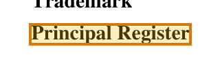 The region of the sample Trademark Registration Certificate containing Register, with the extracted value outlined