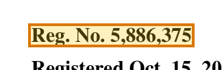 The region of the sample Trademark Registration Certificate containing Registration number, with the extracted value outlined