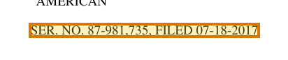 The region of the sample Trademark Registration Certificate containing Serial number, with the extracted value outlined