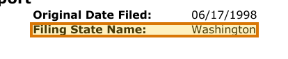 The region of the sample UCC Lien Search containing Filing state, with the extracted value outlined