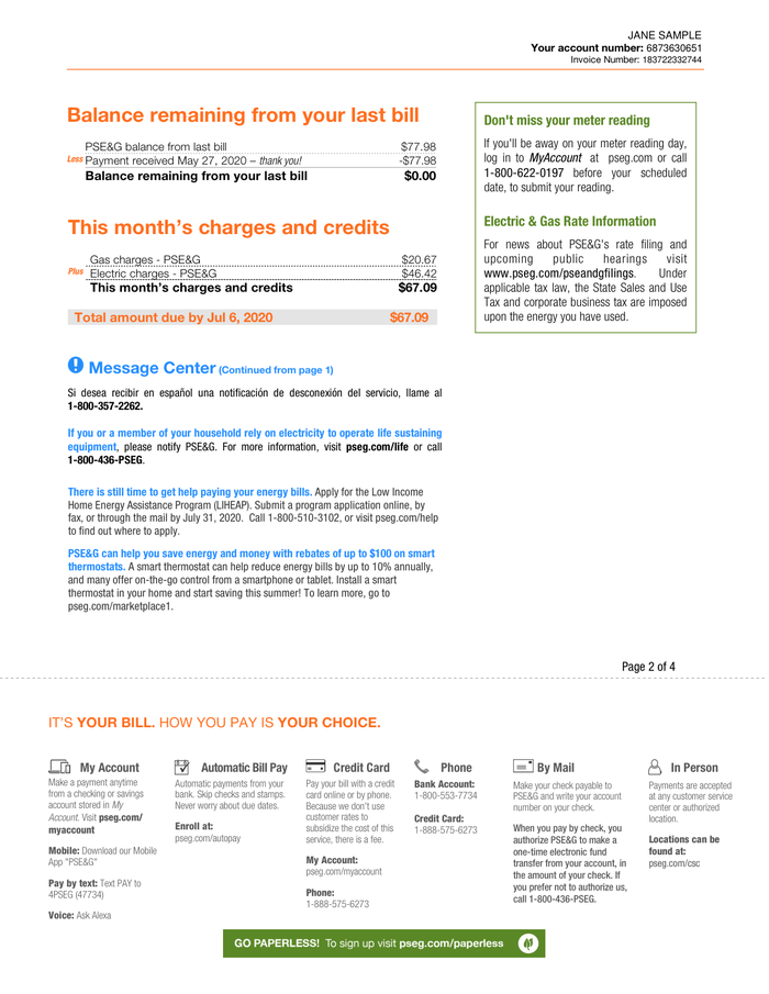 Page 2 of the sample Utility Bill