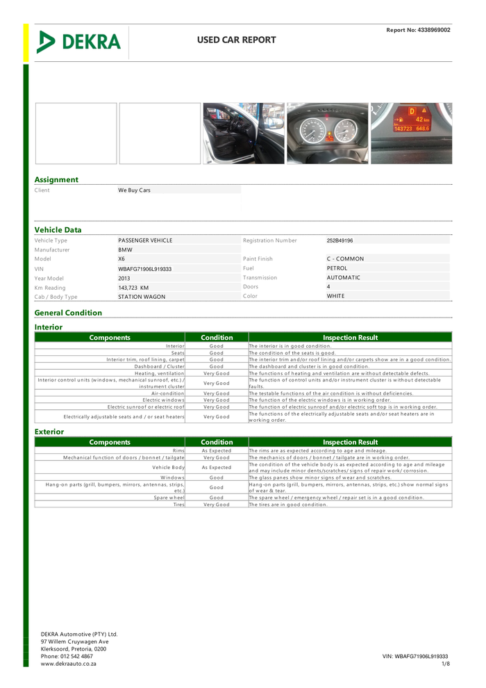 Page 1 of the sample Vehicle Inspection Report