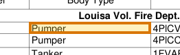The region of the sample Vehicle Schedule containing Body type, with the extracted value outlined