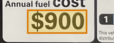The region of the sample Vehicle Window Sticker containing Annual fuel cost, with the extracted value outlined