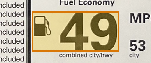 The region of the sample Vehicle Window Sticker containing Combined MPG, with the extracted value outlined