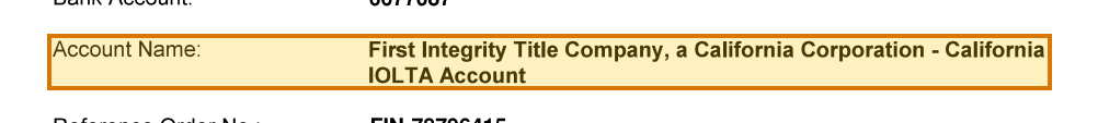 The region of the sample Wire Instructions containing Account name, with the extracted value outlined