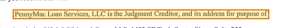 The region of the sample Writ of Execution containing Judgment creditor, with the extracted value outlined