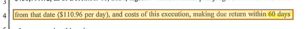 The region of the sample Writ of Execution containing Per-diem interest, with the extracted value outlined