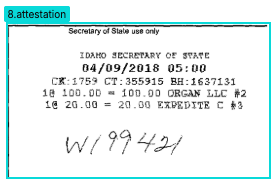Zoomed view of the receipt block and the stacked STAMPED and SIGNED attestation output