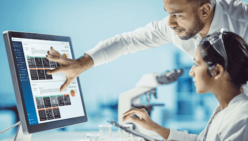 Image of two people looking at computer